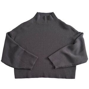 ZARA Gray Ribbed Mock Neck Sweater Women’s M Boxy Knit Long Sleeve Pullover